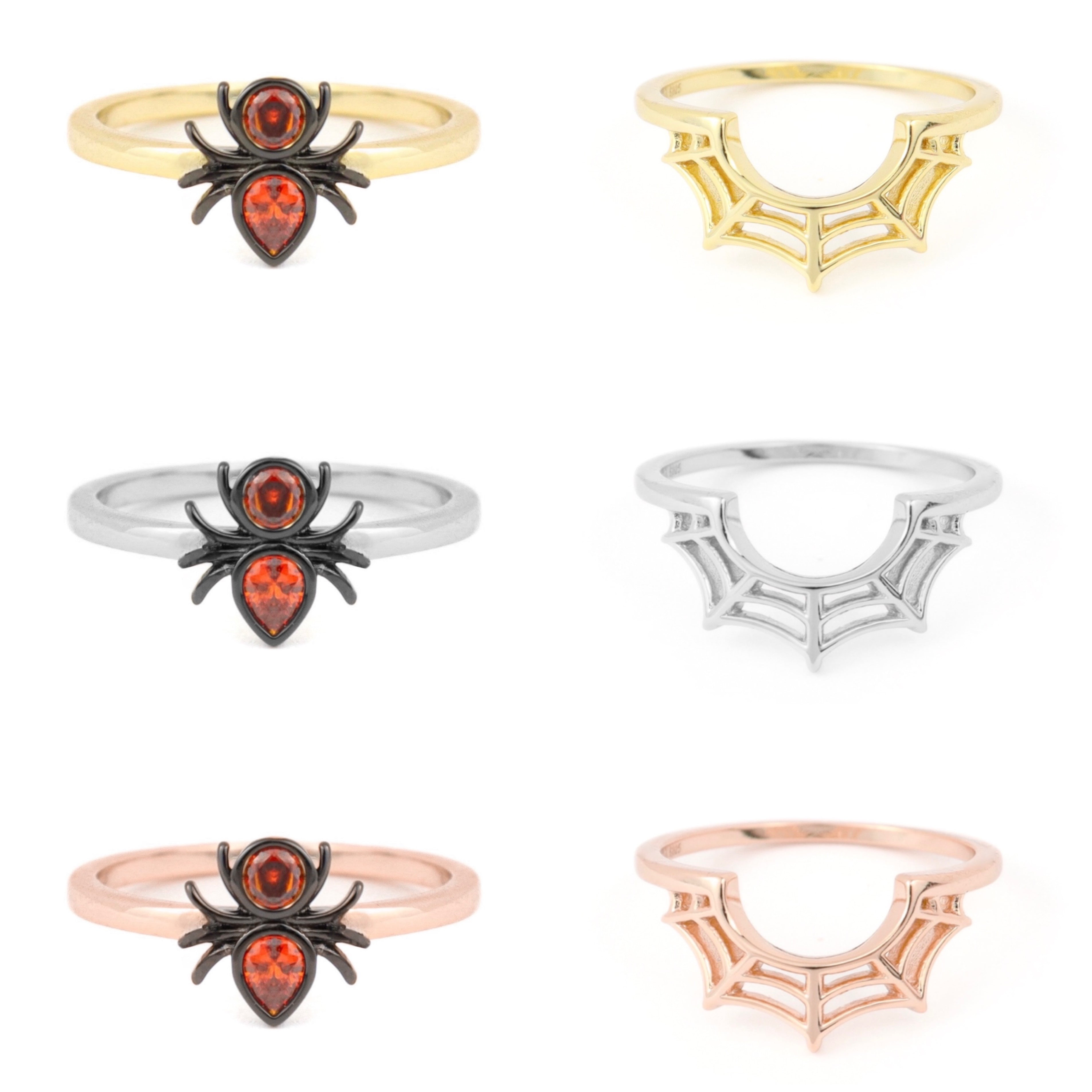 Spider and Web rings in silver, gold and rose gold